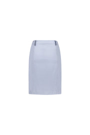 VASSALLI - Blue Stripe Knee Length Skirt with Contrast Button & Trim - 7049