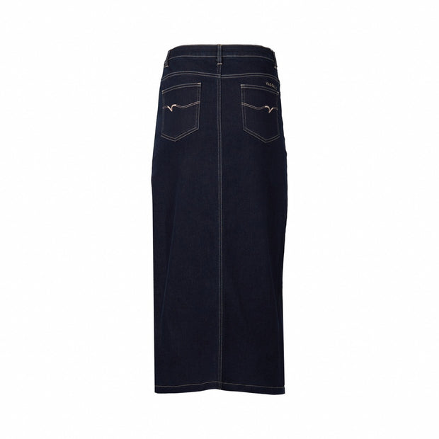 VASSALLI - Ink Denim Mid Length Skirt with Centre Front Split - 7056