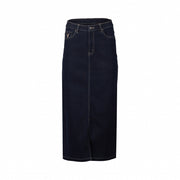 VASSALLI - Ink Denim Mid Length Skirt with Centre Front Split - 7056