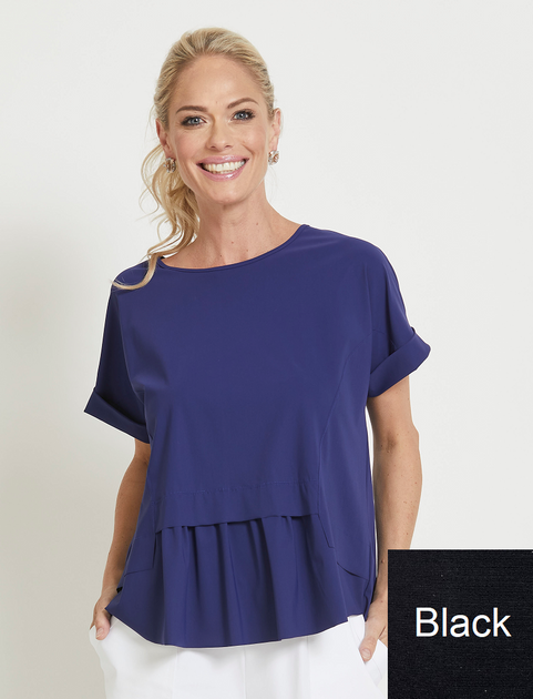 PAULA RYAN - Black Stepped Front Cuffed Sleeve Top - 8195 – Curation ...