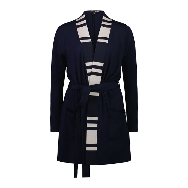 PAULA RYAN - Merino Stripe Trim Pocket Cardi - 8617