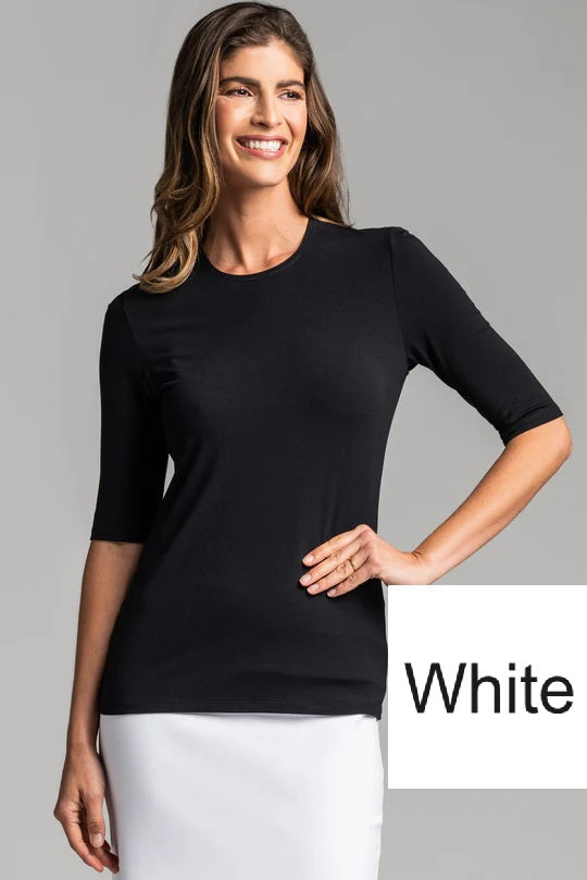 Paula Ryan - White Easy Fit Half Sleeve Crew Neck Top - 9808