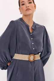 ADORNE - Camel Round Buckle Metallic Thread Stretch Belt - ABD0757CAMESILV