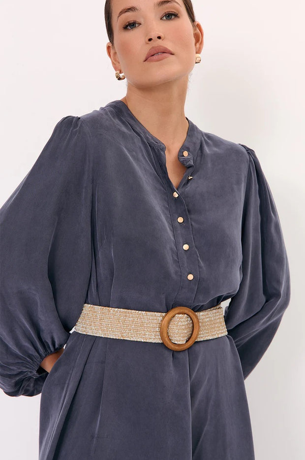 ADORNE - Camel Round Buckle Metallic Thread Stretch Belt - ABD0757CAMESILV