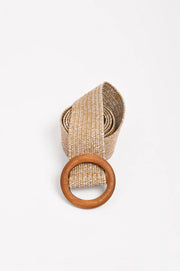 ADORNE - Camel Round Buckle Metallic Thread Stretch Belt - ABD0757CAMESILV