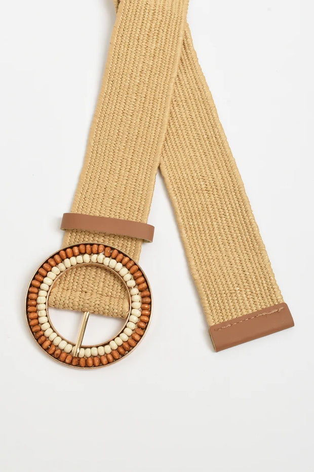 ADORNE - Camel Double Row Bead Front Stretch Belt - ABD0759CAMENATU
