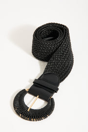 ADORNE - Black Plaited Cord Covered Buckle Belt - ABD1735BLAC