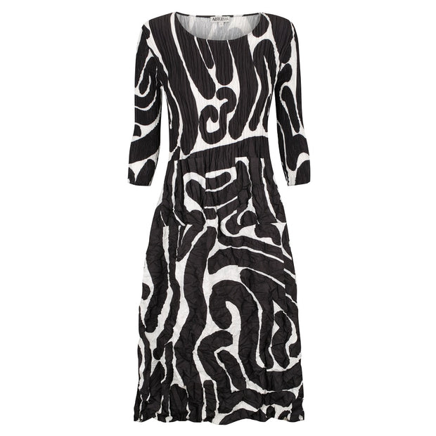 ALQUEMA - Black & White Scribble 3/4 Sleeve Smash Pocket Dress - ADC544
