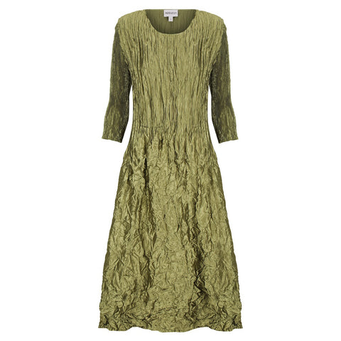 ALQUEMA - Glossy Olive 3/4 Sleeve Smash Pocket Dress - ADC544
