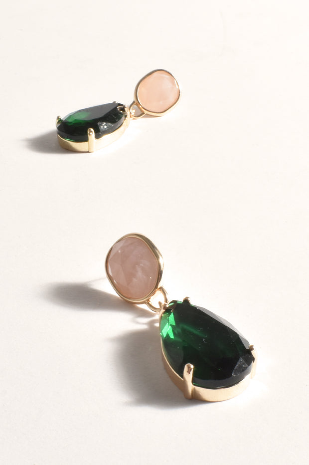 ADORNE - Peach/Green Stone & Glass Earrings - AED3855PEACGREE