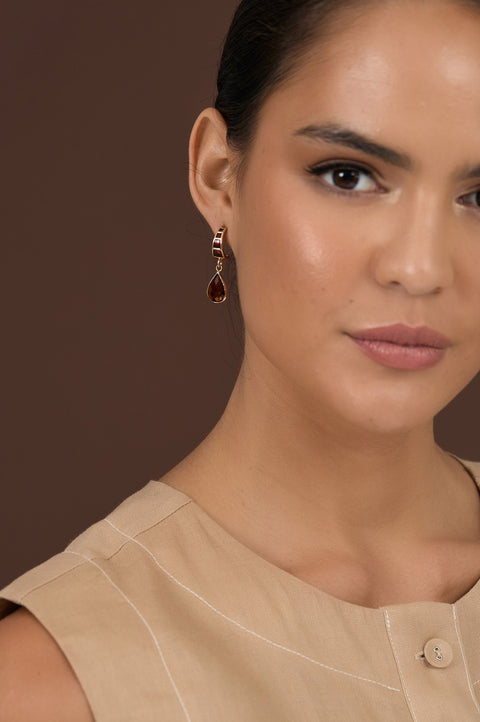 ADORNE - Chocolate/Gold Glass Teardrop Event Earrings - AED4151CHOCGOLD