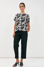 ADORNE - Kita Printed Short Sleeve Button Back Top - AJD1879