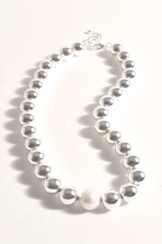 ADORNE - Pearl Centre Metal Ball Event Necklace - AND2530SILVCREA