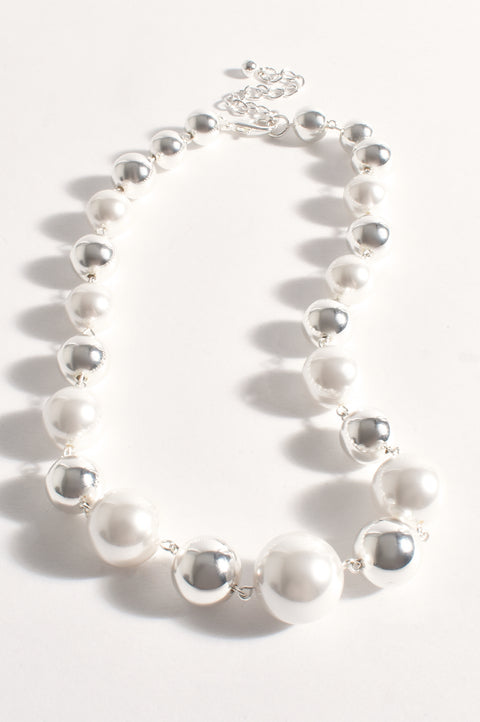ADORNE - Faux Pearl Metal Ball Necklace - AND2556CREASILV