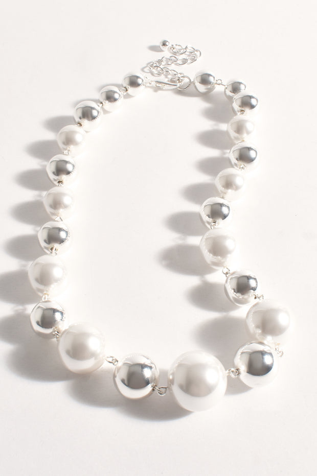 ADORNE - Faux Pearl Metal Ball Necklace - AND2556CREASILV