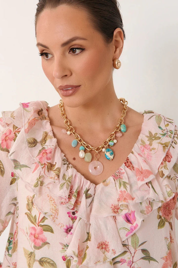 ADORNE - Multi Stone & Pearl Mix Statement Necklace - AND2661MULTGOLD