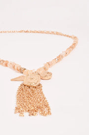 ADORNE - Camel Long Boho Tassel Charm Necklace - AND2695CAMEGOLD