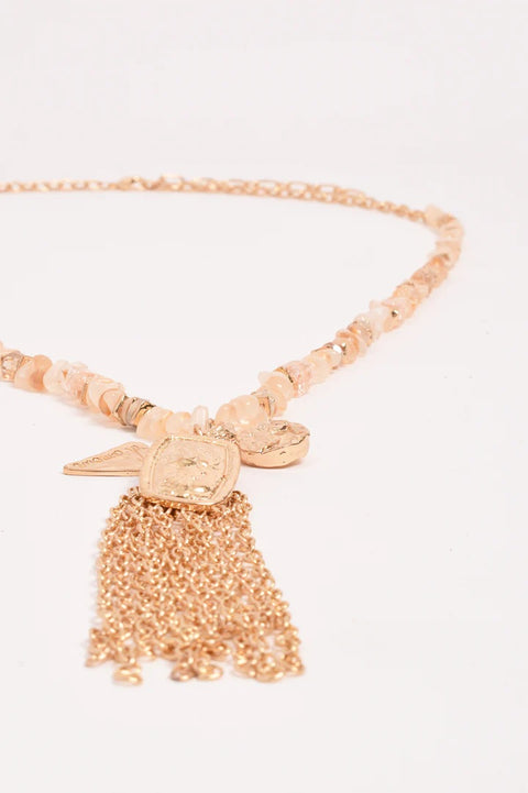 ADORNE - Camel Long Boho Tassel Charm Necklace - AND2695CAMEGOLD