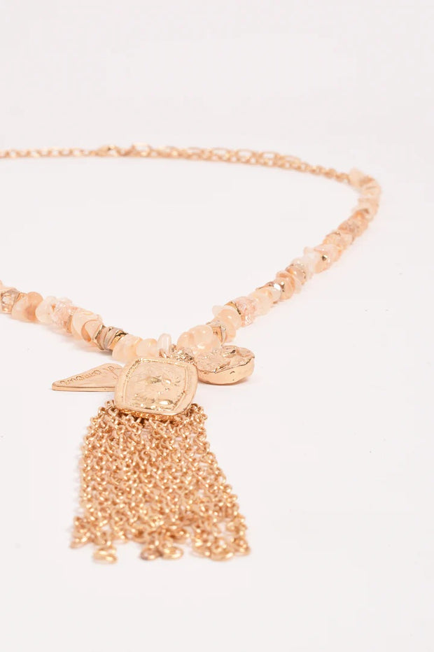 ADORNE - Camel Long Boho Tassel Charm Necklace - AND2695CAMEGOLD