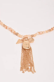ADORNE - Camel Long Boho Tassel Charm Necklace - AND2695CAMEGOLD