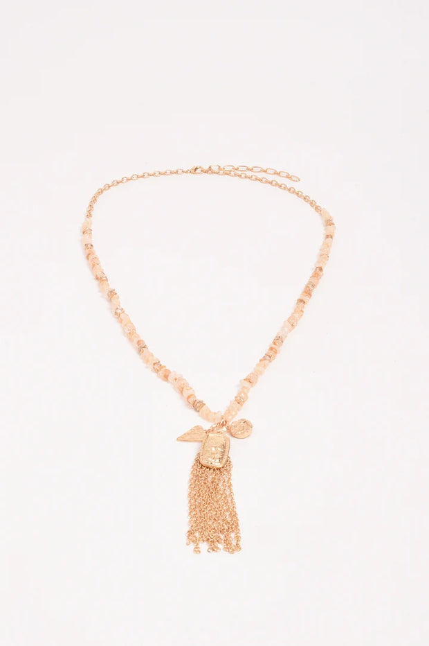 ADORNE - Camel Long Boho Tassel Charm Necklace - AND2695CAMEGOLD