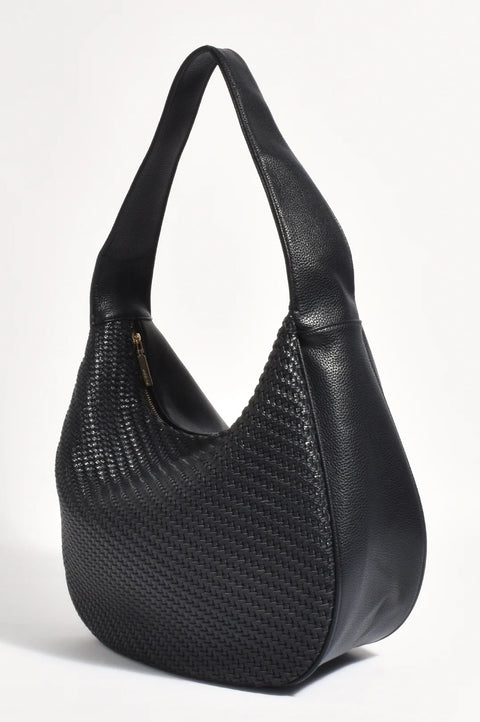 ADORNE - Black Mindy Weave Hobo Handbag - AXD1934BLAC