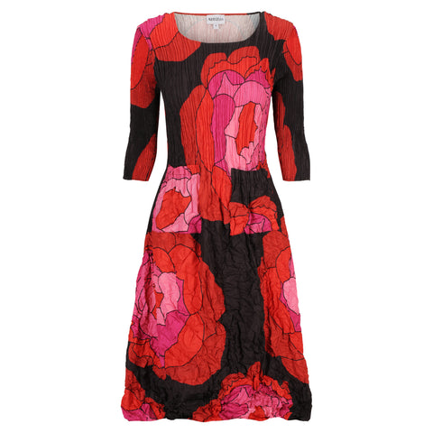 ALQUEMA - Black/Red/Pink Roses 3/4 Sleeve Smash Pocket Dress - ADC544