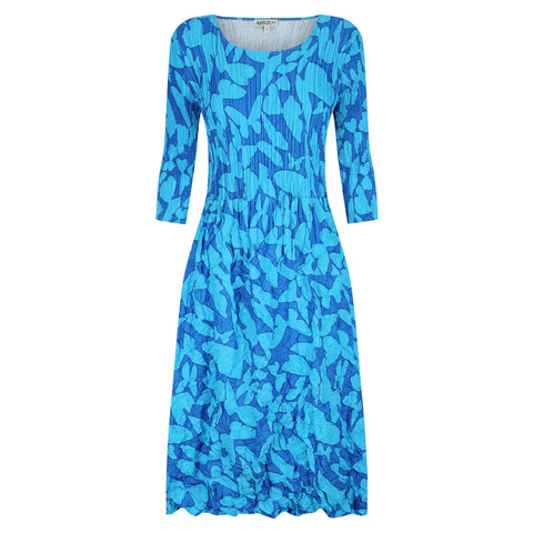 ALQUEMA - Blue Butterfly 3/4 Sleeve Smash Pocket Dress - ADC544