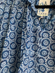 CAKE - Blue White Circle Tie Neck Blouse - 59024