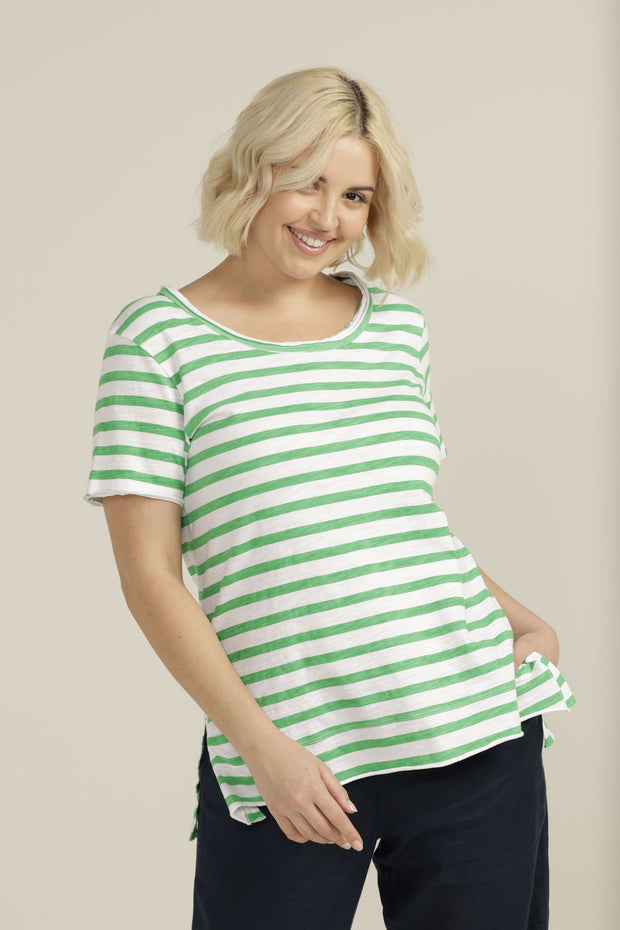 CLOTH PAPER SCISSORS - White/Green Stripe Tee - C1226-26