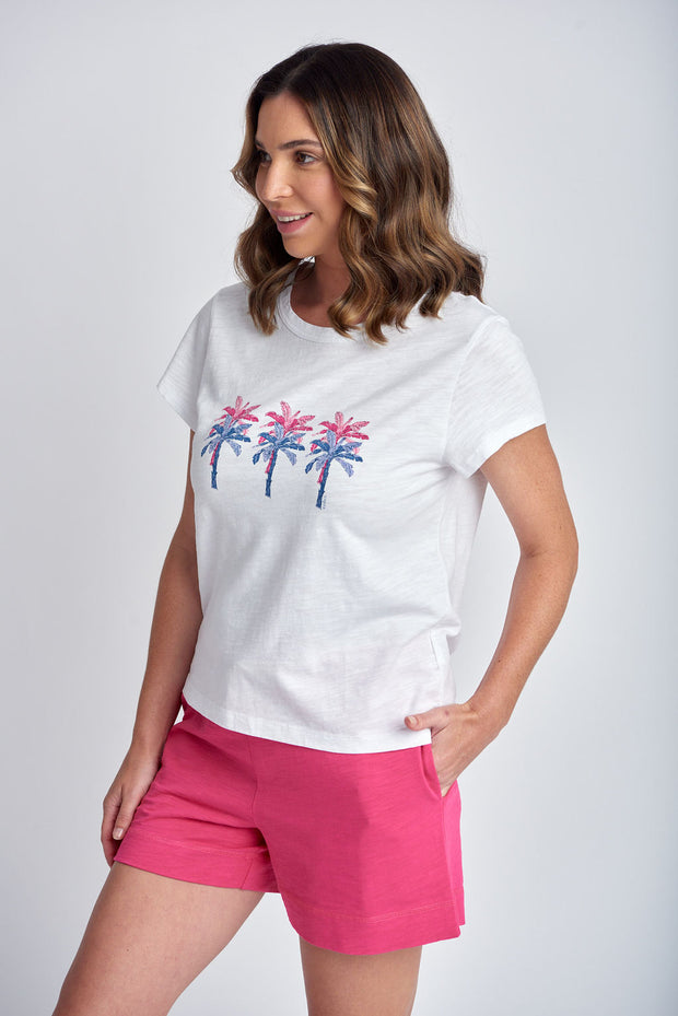 CLOTH PAPER SCISSORS - White/Blue Pink Crew Neck Printed Palms Tee - C1378-36