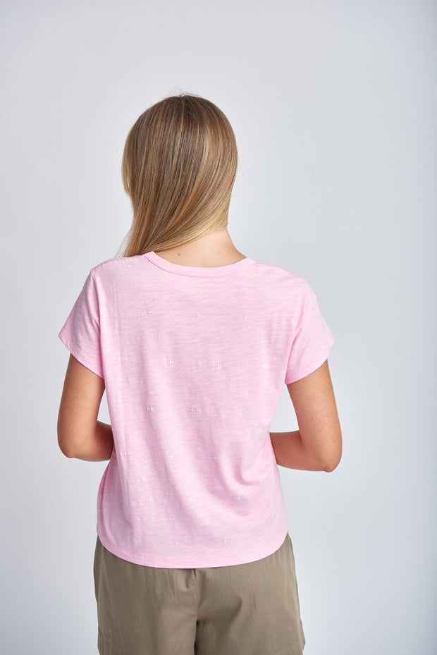 CLOTH PAPER SCISSORS - Lolly Pink/White Embroidered Tee - C1385