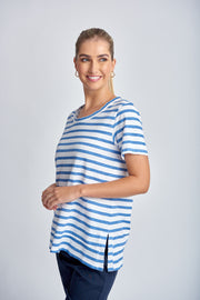 CLOTH PAPER SCISSORS - White/Deep Blue Stripe Crew Neck Tee - C1386-26