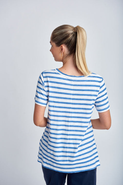 CLOTH PAPER SCISSORS - White/Deep Blue Stripe Crew Neck Tee - C1386-26