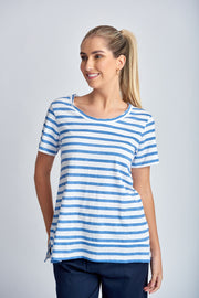 CLOTH PAPER SCISSORS - White/Deep Blue Stripe Crew Neck Tee - C1386-26