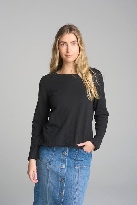 CLOTH PAPER SCISSORS - Black Front Split Long Sleeve Tee - C1394