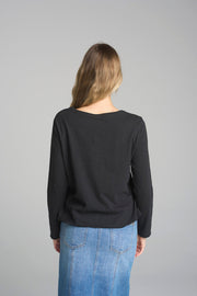 CLOTH PAPER SCISSORS - Black Front Split Long Sleeve Tee - C1394