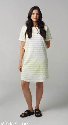 CLOTH PAPER SCISSORS - White/Lime Stripe Raglan Dress - C1625-26