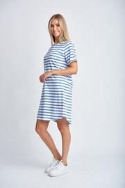 CLOTH PAPER SCISSORS - White/Deep Blue Stripe Raglan Sleeve Dress - C1625-26