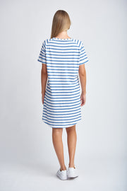 CLOTH PAPER SCISSORS - White/Deep Blue Stripe Raglan Sleeve Dress - C1625-26