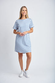 CLOTH PAPER SCISSORS - White/Deep Blue Stripe Raglan Sleeve Dress - C1625-26