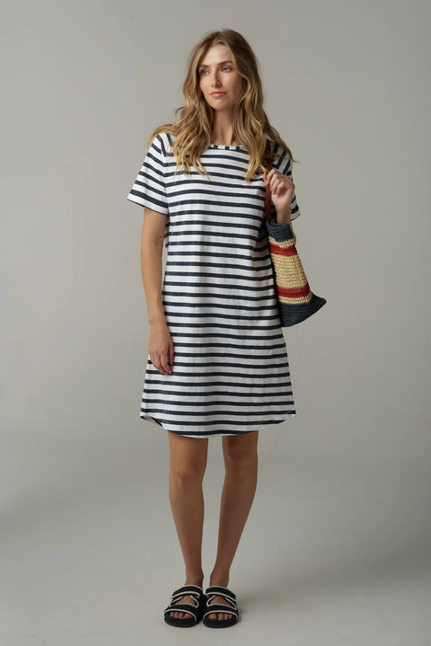 CLOTH PAPER SCISSORS - White/Parisian Navy Stripe Raglan Dress - C1625-26