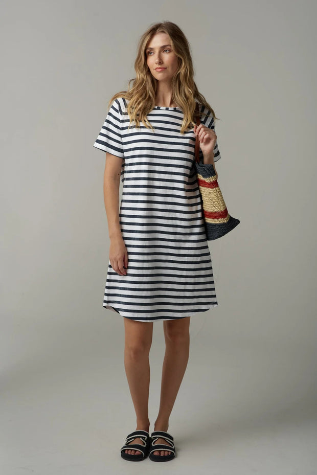 CLOTH PAPER SCISSORS - White/Parisian Navy Stripe Raglan Dress - C1625-26