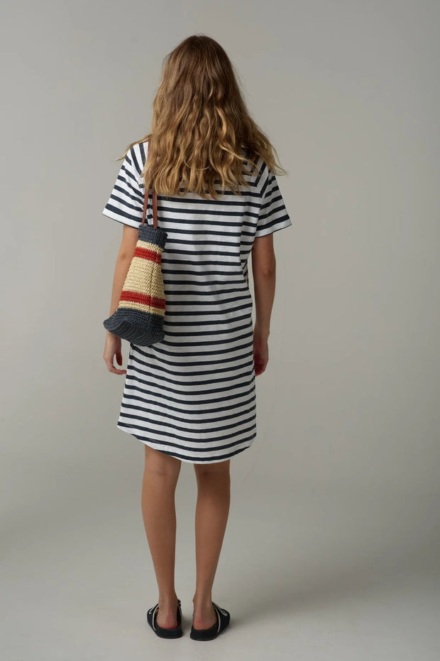 CLOTH PAPER SCISSORS - White/Parisian Navy Stripe Raglan Dress - C1625-26