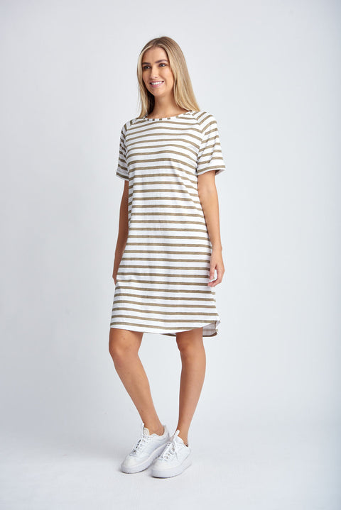 CLOTH PAPER SCISSORS - White/Twig Stripe Raglan Sleeve Dress - C1625-26