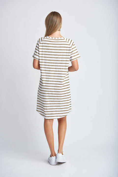 CLOTH PAPER SCISSORS - White/Twig Stripe Raglan Sleeve Dress - C1625-26