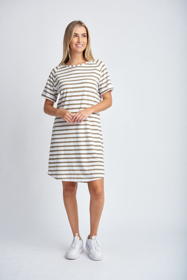 CLOTH PAPER SCISSORS - White/Twig Stripe Raglan Sleeve Dress - C1625-26