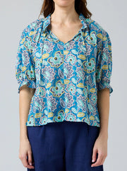 CAKE - Folk Flowers Tie Neck Blouse - 59024