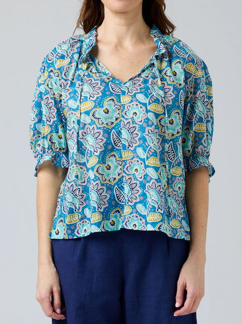 CAKE - Folk Flowers Tie Neck Blouse - 59024