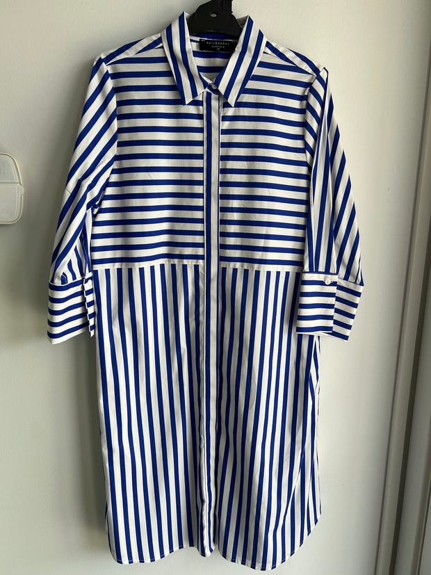 PHILOSOPHY - Cobalt Wide Stripe Sierra 3/4 Sleeve Shirt Dress